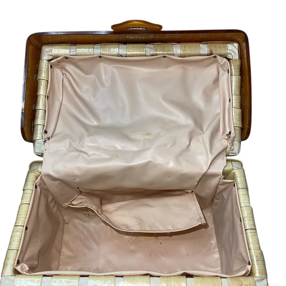 Vintage Lucite Small Bag Tan/Brown Kiss Lock Open Tigers Eye Hinged Open - Picture 9 of 15